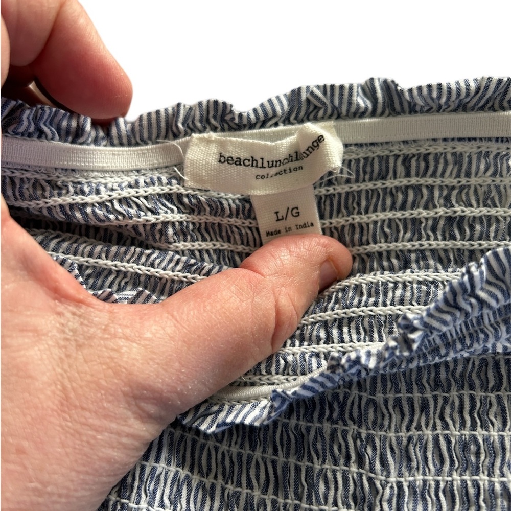 BeachLunchLounge, large, blue embroidered off the shoulder top. Cotton. - Picture 10 of 10